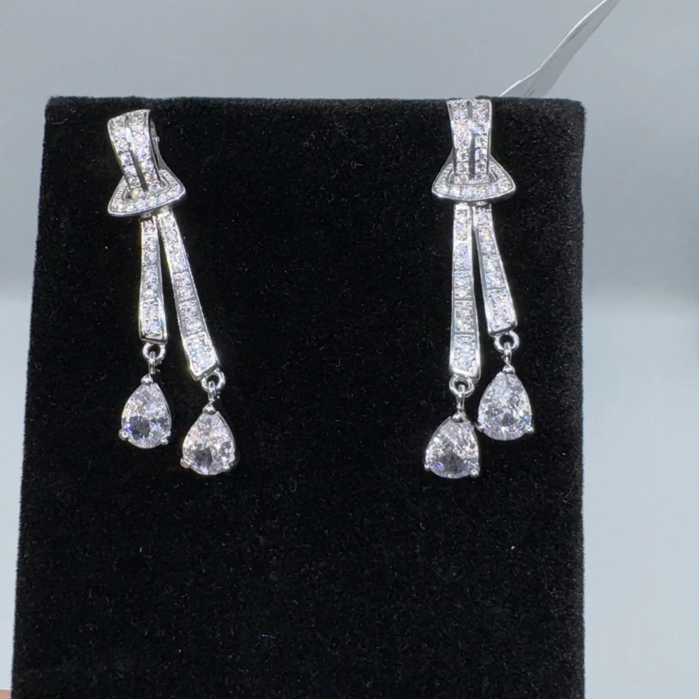 14k 4ct Pear Cut Dangle Earrings - Picture 9 of 11